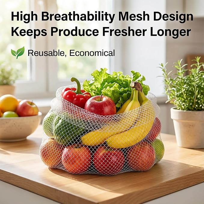 RAINFLOW 50 PCS Mesh Produce Bags - Onion Storage and Seafood Boil Bags | 20-Inch Vegetable Mesh Nets with Loop-Style Closures for Fruits, Potatoes, Seafood and Other Agricultural Products