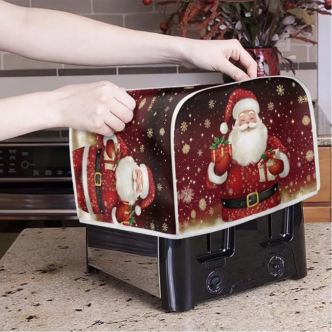 Christmas Two Slice Toaster Cover, Kitchen Small Appliance Covers Home Table Decoration Microwave Oven Dustproof Cover Keep From Dirty Stain, Santa Claus Print