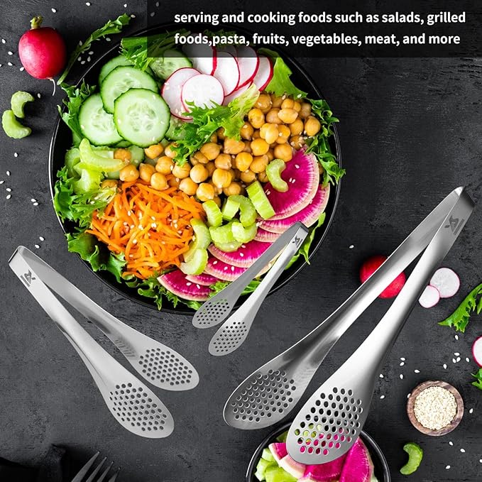 MSY BIGSUNNY Chef Kitchen Tongs Stainless Steel Food Serving Tongs Set Buffet tongs (silver 7" 9" & 11", 3 pack) | 7" 9" & 11", Food Serving Tongs Set