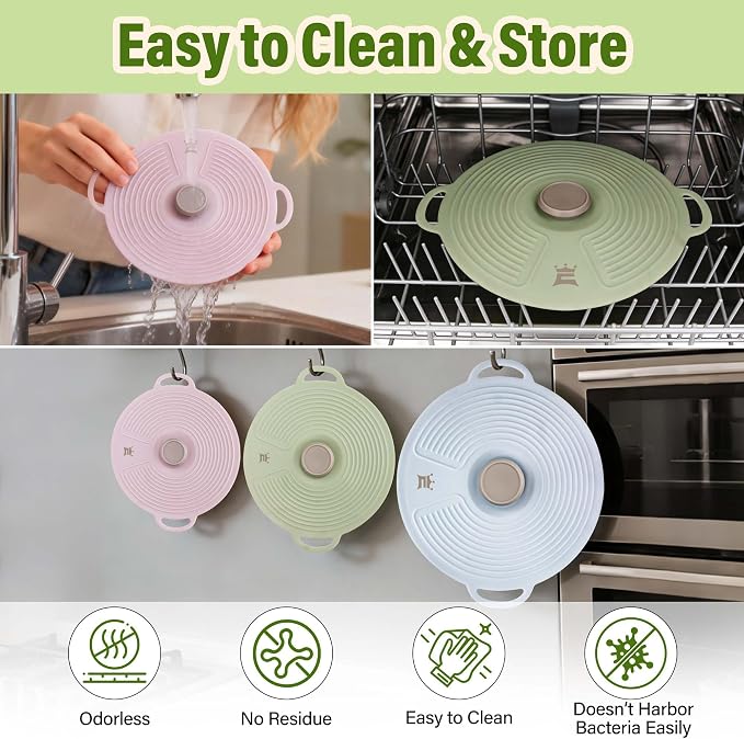 Silicone Lids for Bowl 3 Pack, Microwave Splatter Cover with 3 Sizes Reusable Heat Resistant Lids Fits Bowls, Plates, Pots, Pans, Skillets, Stove Top, Oven, Fridge Dishwasher Safe