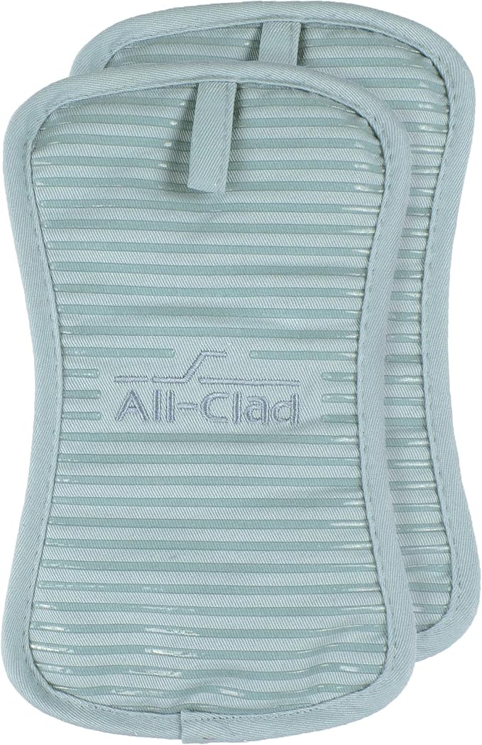 All-Clad Premium Pot Holder & Heating Pad, (2-Pack) Heat Resistant to 500 Degrees, 100% Cotton 10"x6.25" for Kitchen and Barbeque, Rainfall