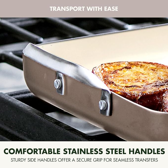 GreenPan 18" x 11" Double Burner Griddle Pan, Hard Anodized Healthy Ceramic Nonstick PFAS-Free, Stainless Steel Handles, Stovetop Cooking, Dishwasher Safe, Oven & Broiler Safe Cookware, Taupe