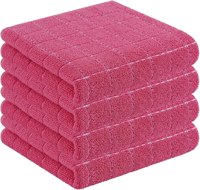 Homaxy 100% Cotton Terry Kitchen Towels, 4 Pack, Rose Red | Ultra Soft and Absorbent Dish Towels for Kitchen, Suitable for Drying and Washing Dishes