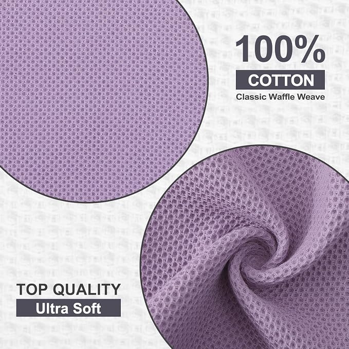 Kitinjoy 100% Cotton Waffle 6-Pack Kitchen Towels, 12" x 12", Lavender | Ultra Absorbent, Super Soft, lightweight, Quick Drying Dish Rags for Washing Dishes