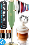 Zulay Kitchen Powerful Milk Frother Wand With Duracell Batteries - Ultra Fast Handheld Drink Mixer - Electric Whisk Foam Maker for Coffee, Lattes, Cappuccino & Matcha - Z1 Motor - Forest Gold