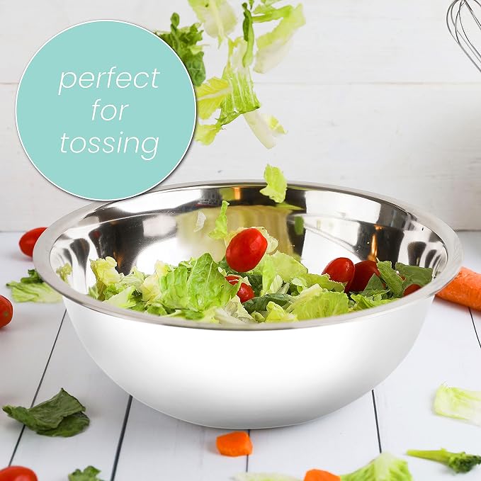 WHYSKO Stainless Steel Mixing Bowls Set, 5-Piece Meal Prep & Food Storage | .75, 1.5, 3, 4 & 5 Quart Metal Mixing Bowls Set for Prep, Serving, Baking & Food Storage, Ecofriendly, Dishwasher Safe, White
