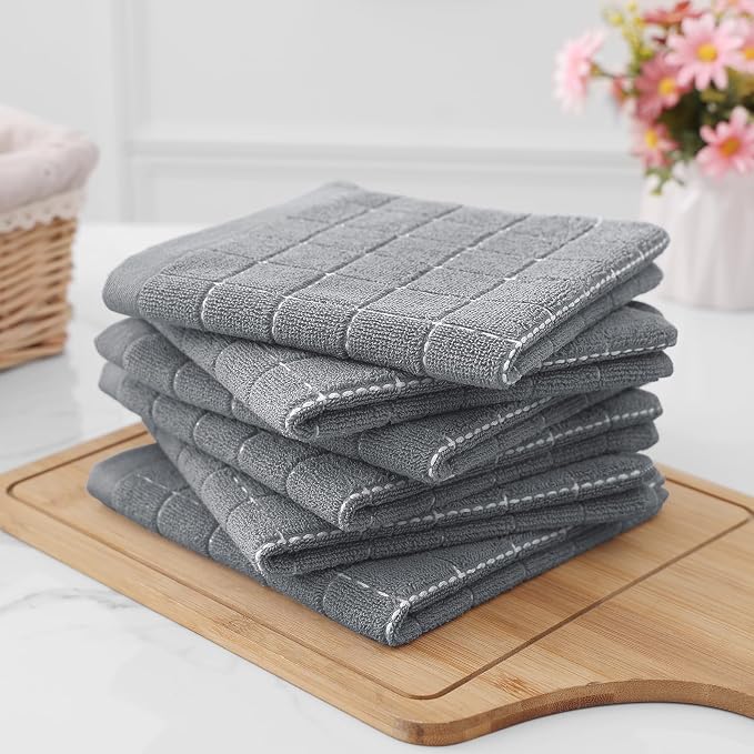 Homaxy 100% Cotton Terry Kitchen Dish Cloths, 8 Pack, Grey | Ultra Soft and Absorbent, Suitable for Drying and Washing Dishes