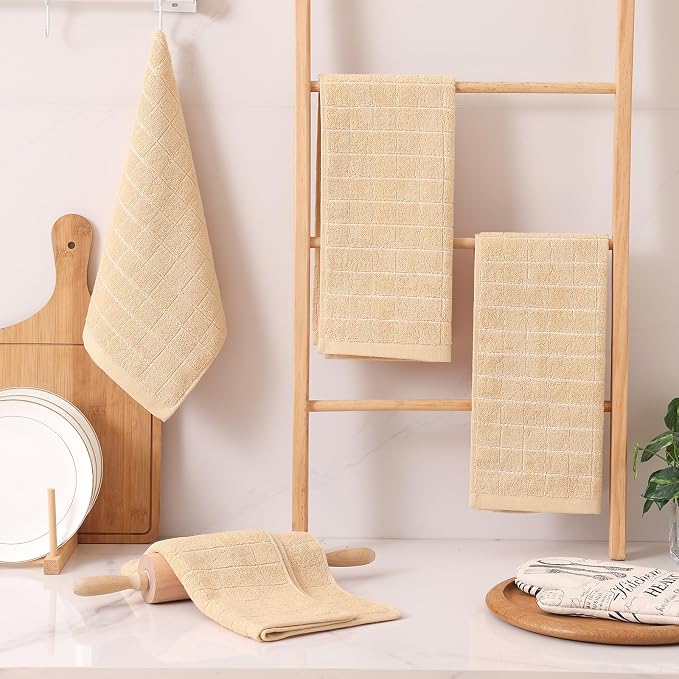 Homaxy 100% Cotton Terry Kitchen Towels, 6 Pack, Apricot | Ultra Soft and Absorbent Dish Towels for Kitchen, Suitable for Drying and Washing Dishes