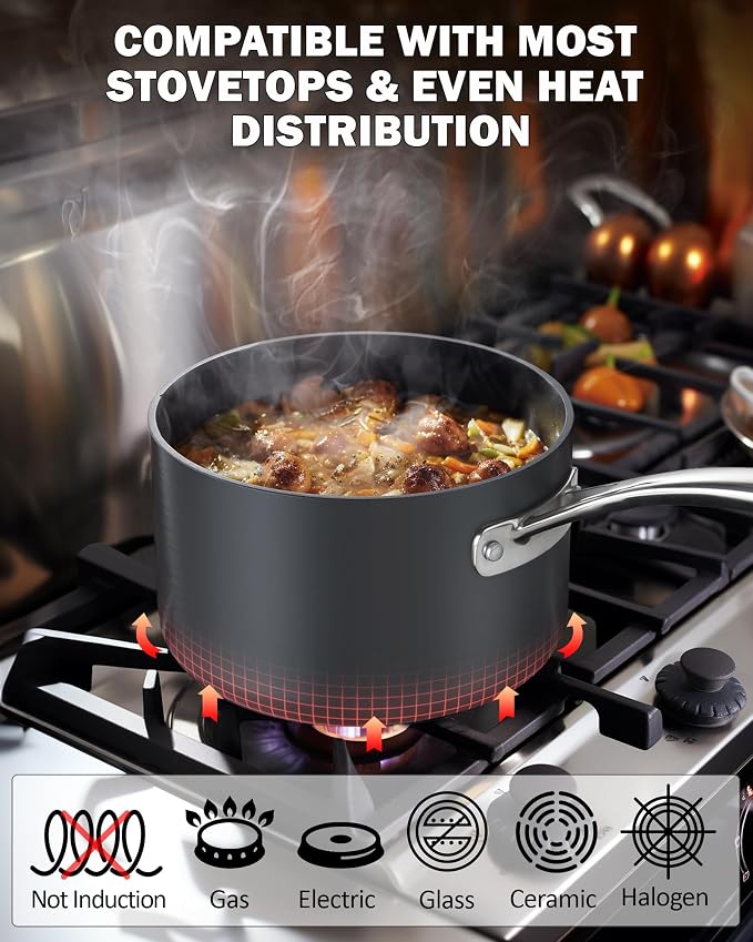 Cooks Standard Classic 2 Quart Hard Anodized Nonstick Saucepan with Glass Lid