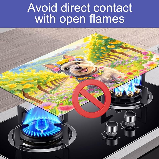 HOMETITUTE Spring Stove Top Cover 28x20 Floral Schnauzer Heat Resistant