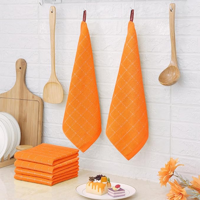 Homaxy 100% Cotton Terry Kitchen Dish Cloths, 8 Pack, Orange | Ultra Soft and Absorbent, Suitable for Drying and Washing Dishes