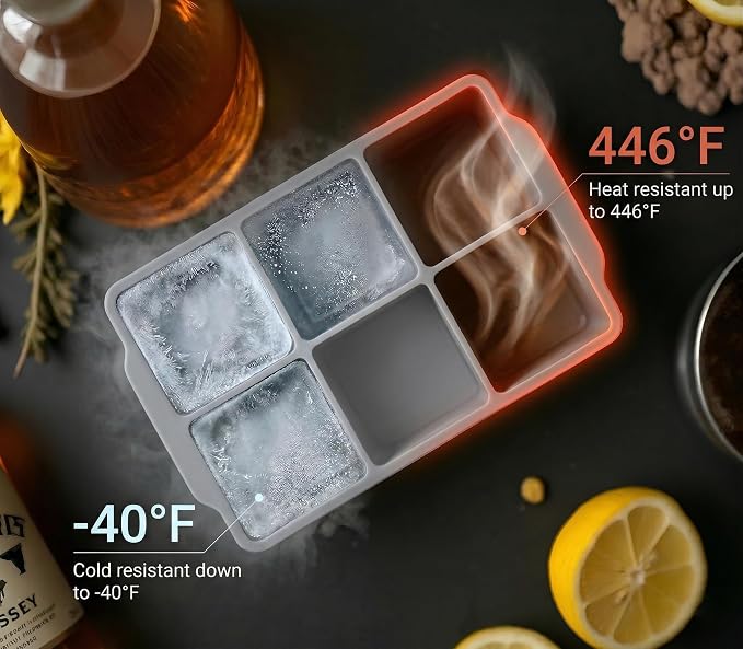 KitchFort® Large Silicone Ice Cube Tray (3-Pack) - 2" Big Ice Mold with Lid | Easy Release, Cocktail, Whiskey Ice Cubes Mold - Food Grade - Ice Cube Trays for Freezer - Stackable Silicone Ice Tray