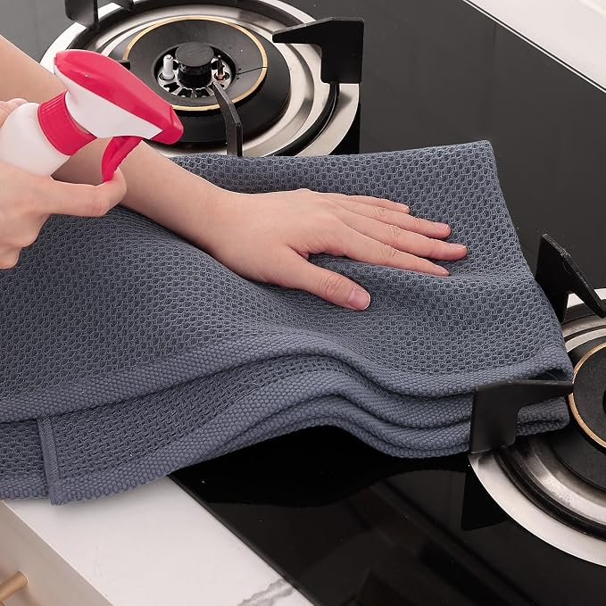 Homaxy 100% Cotton Oversized Waffle Weave Kitchen Towels 12-Pack, Dark Grey | 20 x 28 Inches, Ultra Soft Absorbent Dish Towels, Quick Drying Large Cleaning Towels