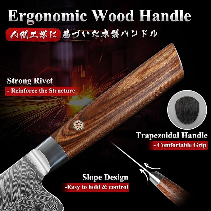 Dragon Creek Damascus Nakiri Knife - Meat Vegetable Cutting | Japanese Nakiri Knife for Birthday Thanksgiving Gift for Mom or Dad