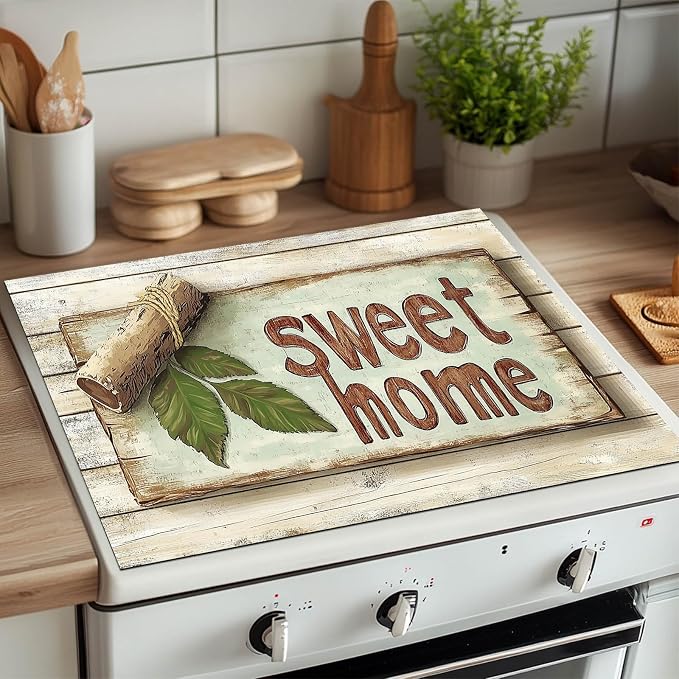 HOMETITUTE Sweet Home Stove Top Cover 28x20 Rustic Wood Diatomite Mat