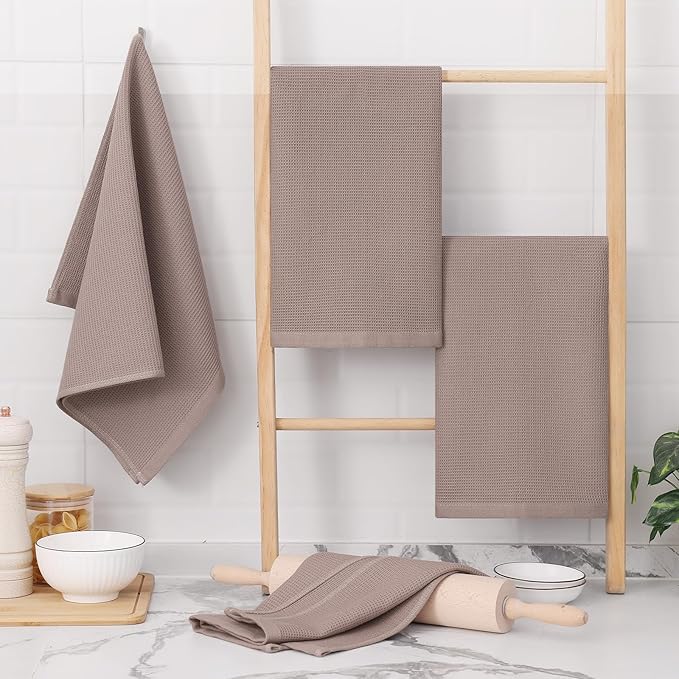 Homaxy 100% Cotton Waffle Weave Kitchen Towels, 12 Pack, Brown | Soft and Absorbent Dish Towels, 16 x 26 Inches Quick Dry Hand Towels
