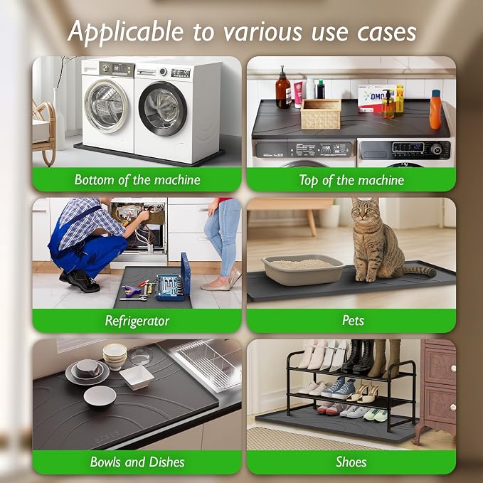 Washing Machine Drain Pan Silicone mat – 54x26.5 Inch Non-Slip Waterproof Washer Drip Tray, Anti-Vibration Soft Mat for Under Dryer or Washer, Floor Leak Protector for Laundry Room