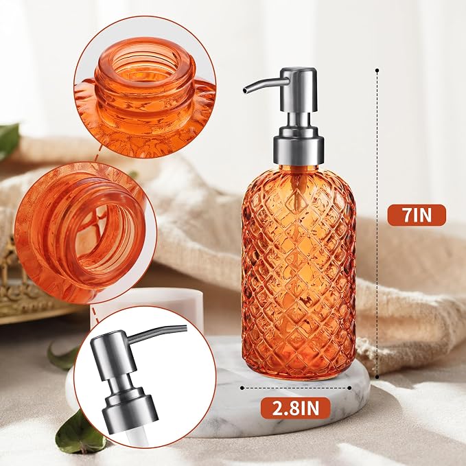 Kaishun Refillable Glass Soap Dispenser (2PC) for Hand Soap & Lotion,Orange