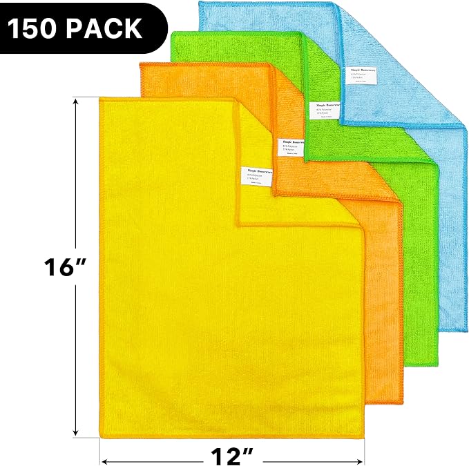 Simple Houseware 12" x 16" Microfiber Cleaning Cloth 150 Pack, 4 Colors