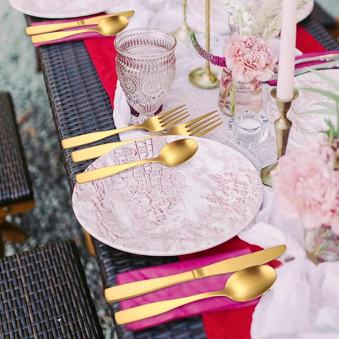 A·HOUSEWARE Gold Matte Cutlery Stainless Steel Silverware Satin Finish Flatware Set for 6 Tableware 30 Pieces Kitchen Eating Utensils for Home and Restaurant