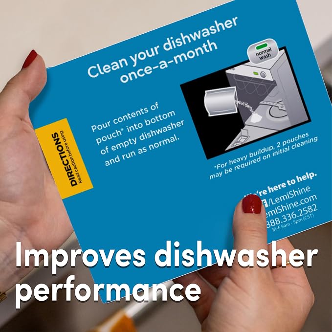 Lemi Shine Natural Dishwasher Cleaner - Hard Water Citric Acid Cleaning Powder - Lemon Scented Eco-Friendly Dishwasher Cleaner & Deodorizer - 14.08 oz (16 Pack)