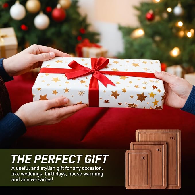 3 Packs Bamboo Cutting Board Set with Non Slip Feet and Over Sink Nice Solid Thick Wood Juice Groove Chopping Board Extra Large Big Small Best Hardwood Kitchen Counter Organic Vegetable