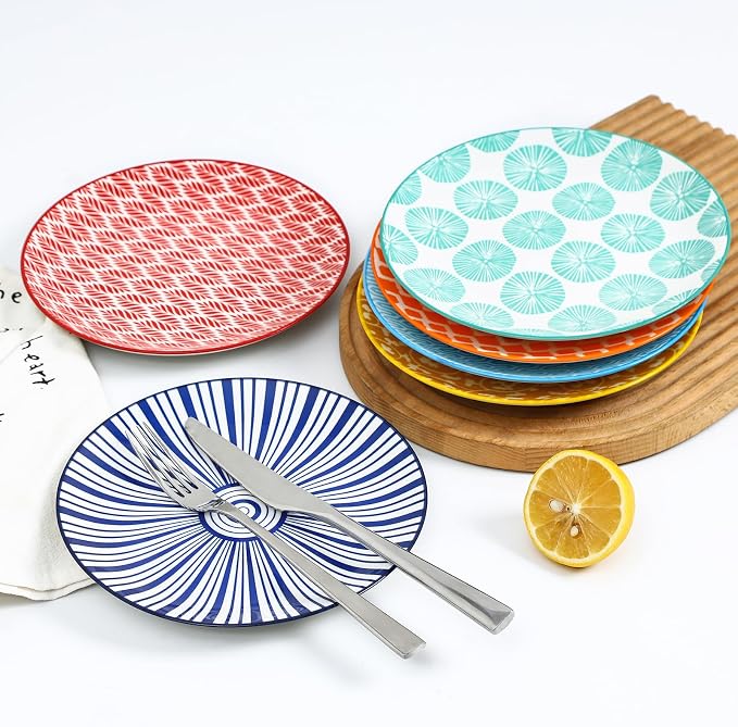Selamica Ceramic Dessert Plates, 7 Inch Small Plates, Appetizer Plates for Kitchen, Set of 6, Microwave Dishwasher Safe, Assorted Colors