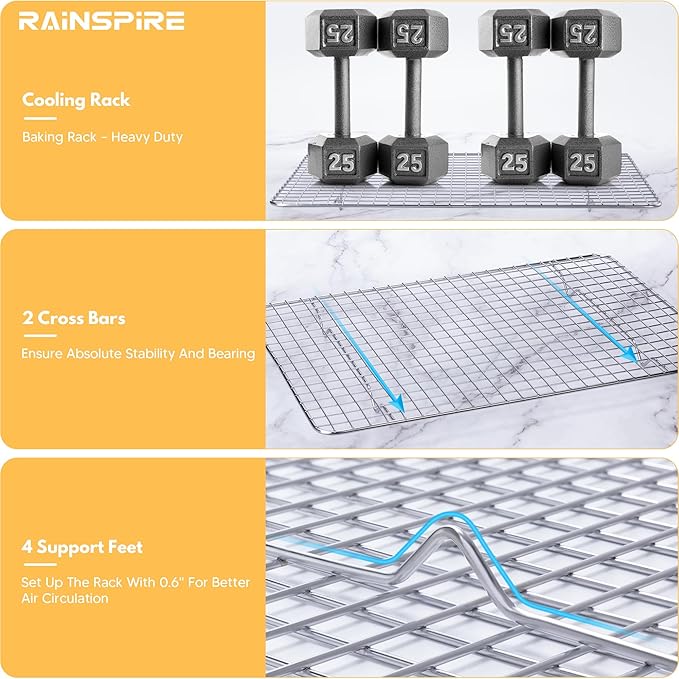 Cooling Rack Stainless Steel, Heavy Duty Cooling Racks for Cooking and Baking, Oven Safe Wire Rack for Cooking, Baking Rack for Oven Cooking Fits Jelly Roll Pan, 10" x 15", 1-Pack