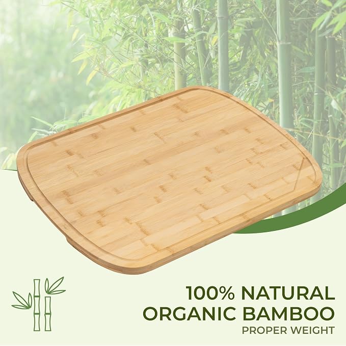 Bamboo Cutting Board For Kitchen, 30"L x 22"W x 1"H, Extra Large Butcher Block Chopping Board with Deep Juice Grooves & Back Inner Handle, Large Charcuterie Board - Natural