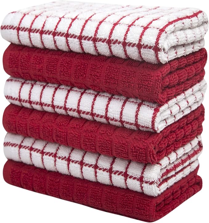 Bumble Kitchen Towels (6-Pack), 16"x28", 100% Cotton Dish Towels - Red | 380 GSM | Soft kitchen hand towels , Highly Absorbent & Durable Dish Towels for kitchen with Hanging Loop