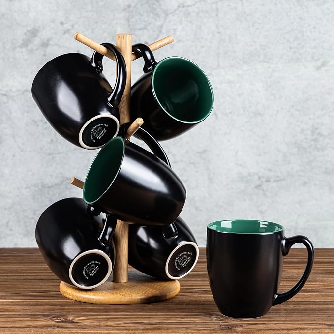 GBhome 12 oz Coffee Mugs Set of 6, Ceramic Coffee Cups- Green