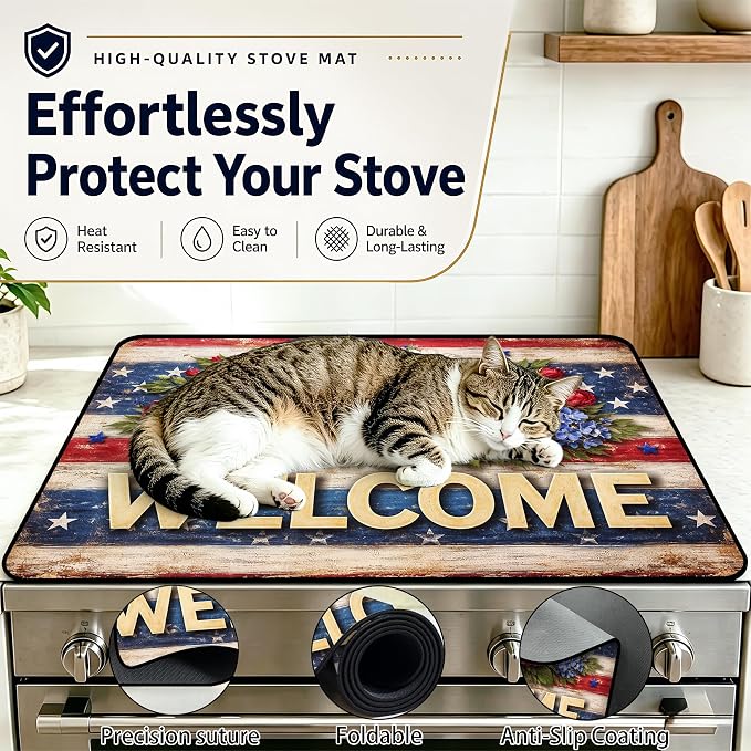 Patriotic Electric Stove Top Cover | Heat Resistant Glass Cooktop Protector for Kitchen Ceramic Countertops, Multiuse Stove Cover and Dish Drying Mat