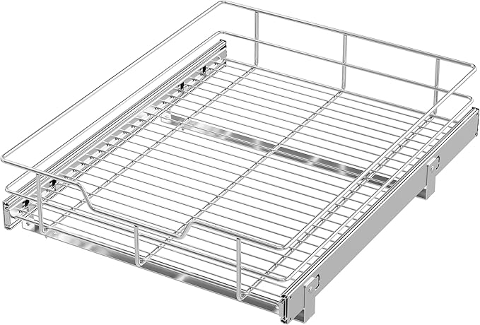 Pull Out Cabinet Organizer 18" W X 22" D, Chromed, Full Slide Out Drawers | For Kitchen Organizers and Storage, Pull Out Drawers For Cabinets Capacity Heavy Duty Caddy, Cabinet Shelves, Bathroom Pantry