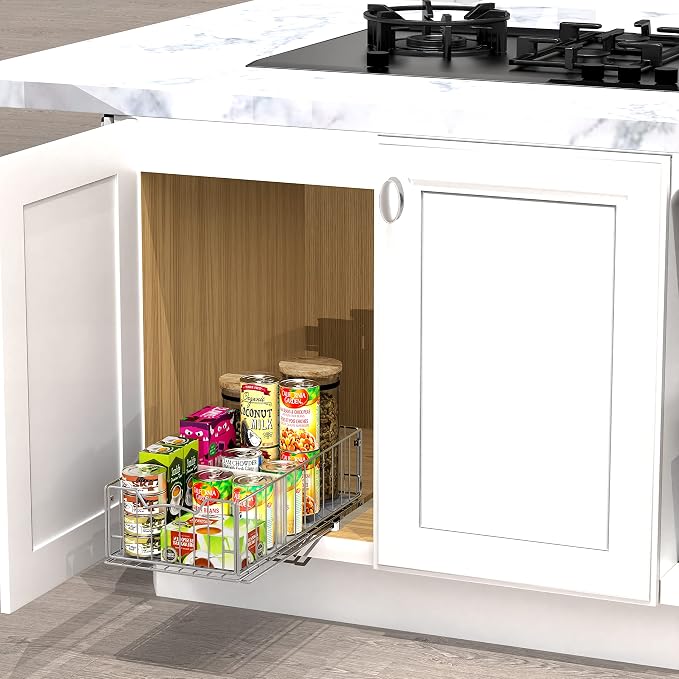 Simple Houseware Pull-Out Cabinet Sliding Basket, 17.2Dx9.7Wx5H, Chrome | Ideal for Kitchen and Bathroom Cabinet Storage Organizer, Under Sink or Pantry Organization