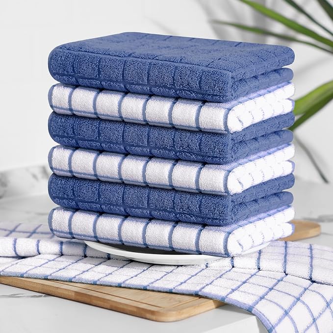 Homaxy Large Premium Cotton Kitchen Towels 16"x 28", 6 Pack, Navy Blue | Natural Ring Spun 390 GSM Dish Towels, Super Absorbent Terry Kitchen Hand Towels, Soft Tea Towels with Hanging Loop
