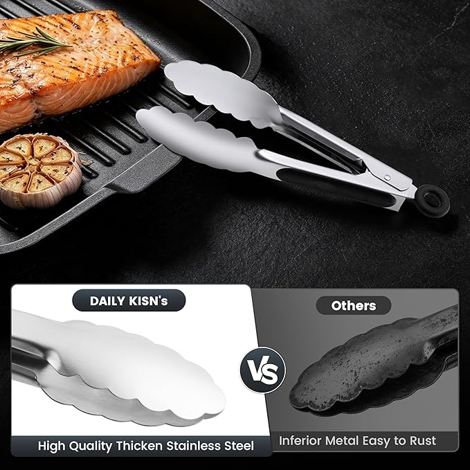 7-Inch Stainless Steel Kitchen Tongs Set, for Cooking Serving (7", 3PCS) | Ice Bucket Tongs | For Salad/Buffet | Heat-Resistant | Dishwasher Safe