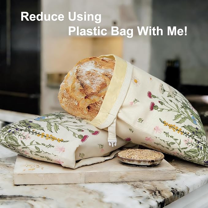 Reusable Beeswax Bread Bags for Homemade Bread & Sourdough, 2-Pack XL Airtight Food Storage Bags, Organic Cotton Linen Covers - Freezer-Friendly Freshness Preservation Keeps Fresh Longer