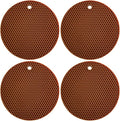7-Inch Round Silicone Trivet Mats - 4-Pack Non-Slip Heat Resistant Hot Pads for Kitchen Countertops, Pots and Pans (Coffee)
