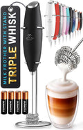 Zulay Kitchen Powerful Milk Frother Wand With Duracell Batteries - Ultra Fast Handheld Drink Mixer - Electric Whisk Foam Maker for Coffee, Lattes, Cappuccino & Matcha - Triple Whisk - Quartz Obsidian