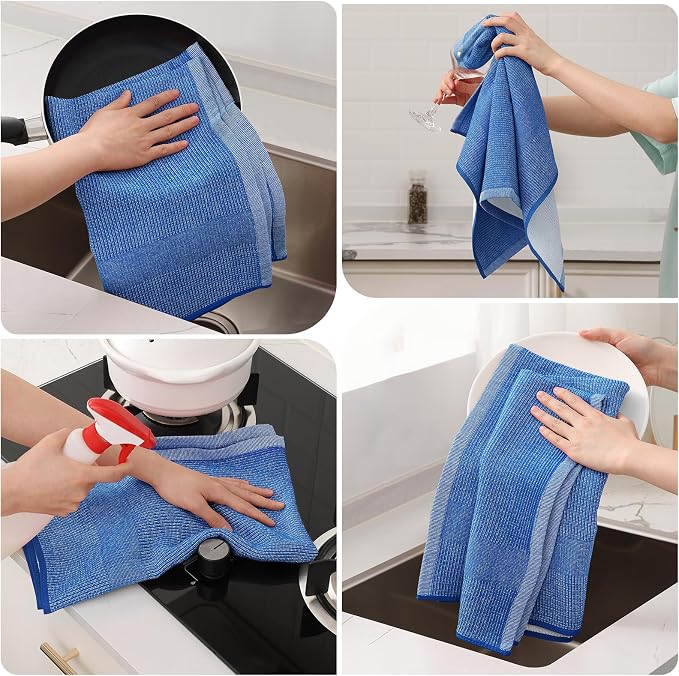 Mordimy Premium Large Cotton Kitchen Towels (18"x 28", 6 Pack), Blueberry | 100% Ring Spun Cotton, Super Absorbent, 380 GSM, Flat & Terry, Soft, Hanging Loop Dish Towels