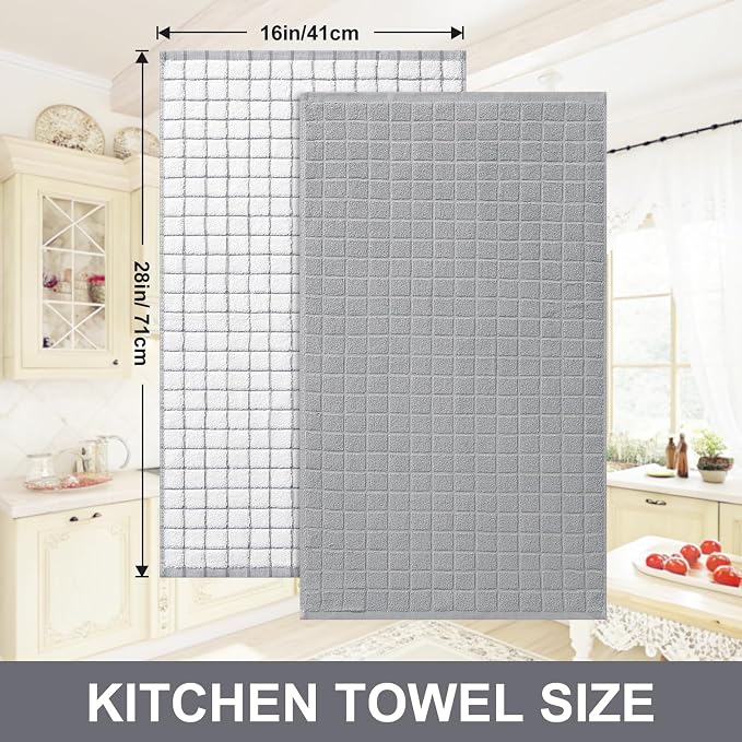Homaxy Large Premium Cotton Kitchen Towels 16"x 28", 4 Pack, Light Grey | Natural Ring Spun 390 GSM Dish Towels, Super Absorbent Terry Kitchen Hand Towels, Soft Tea Towels with Hanging Loop