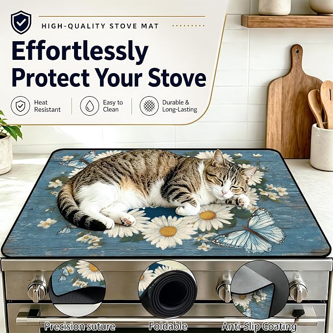Stove Top Covers with A Non-slip Rubber Coating—protect Your Stove from Scratches, Extend Countertop Space, and Add A Classic Kitchen Touch. (Daisy wreath, 28"L x 20"W)