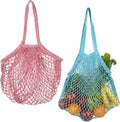 Mabor 2 Pcs Mesh Tote Bag, Reusable Foldable Cotton Mesh Grocery Produce Bag for Shopping, Lightweight Net Tote, Blue & Pink