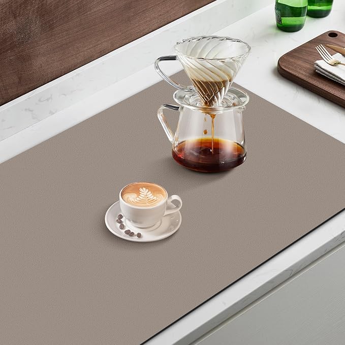 Coffee Mat Super Absorbent Dish Drying Mat Coffee Bar Mat 12"x 19", Khaki | Match with Coffee Machine Accessories Large Drying Mats for Kitchen Counter