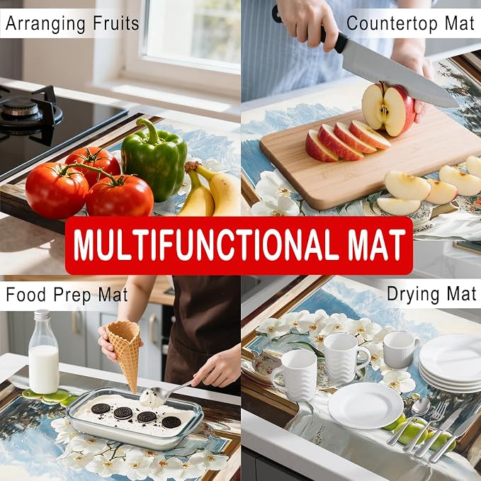 Nuxovilar Mountain Stove Cover Diatom Mud 20.47x28.34 In | Glass Protector Countertop Mat Counter Saver Cooktop Cover Kitchen Home Window Counter (Orchid Snow Mountain)