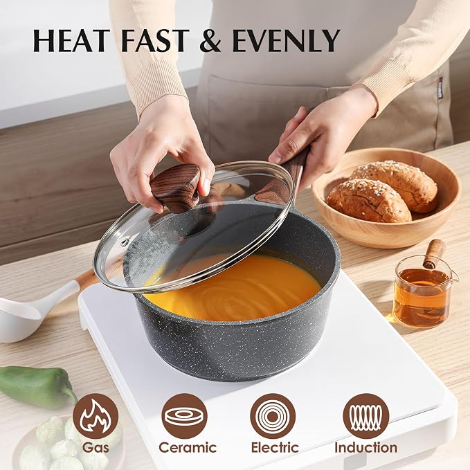 SENSARTE Nonstick Cookware Set 13-Piece, Non Stick Pots and Pans Set with Swiss Granite Coating, Healthy Kitchen Cooking Set, Stay-Cool Handles, Induction Compatible, PFOA/PFOS Free