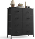 Sweetcrispy 8 Drawer Dresser with Fabric Bins for Bedroom Storage, Black | Closet Organizer, Tall Chest of Drawers with Steel Frame and Wood Top, Easy Pull Handles, Hallway Entryway