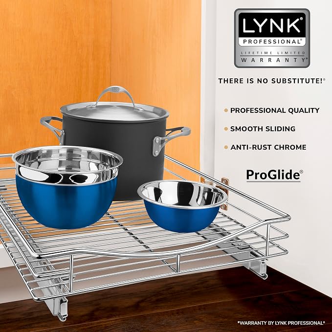 LYNK PROFESSIONAL® Pull Out Cabinet Organizer, Kitchen Slide Out Drawer | 17W x 21D chrome rollout shelf creates easy-access storage for cookware, pantry items and kitchen essentials inside cabinets