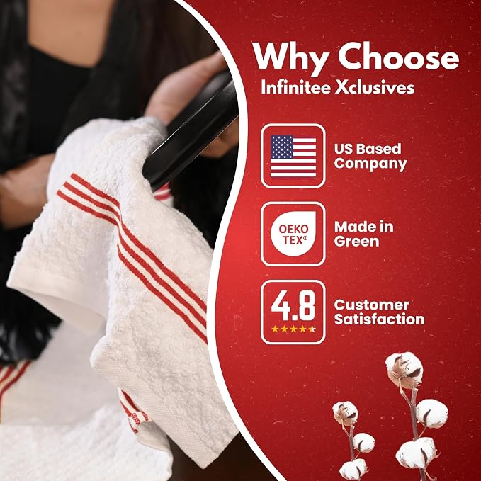 Infinitee Xclusives Kitchen Towels - 3 Pack - Cotton Dish Towel |15" x 25"| | 100% Cotton, Highly Absorbent Tea Towels - Lint Free, Soft, Durable & Quick Dry, Ideal for Drying Dishes & Kitchen Cleaning