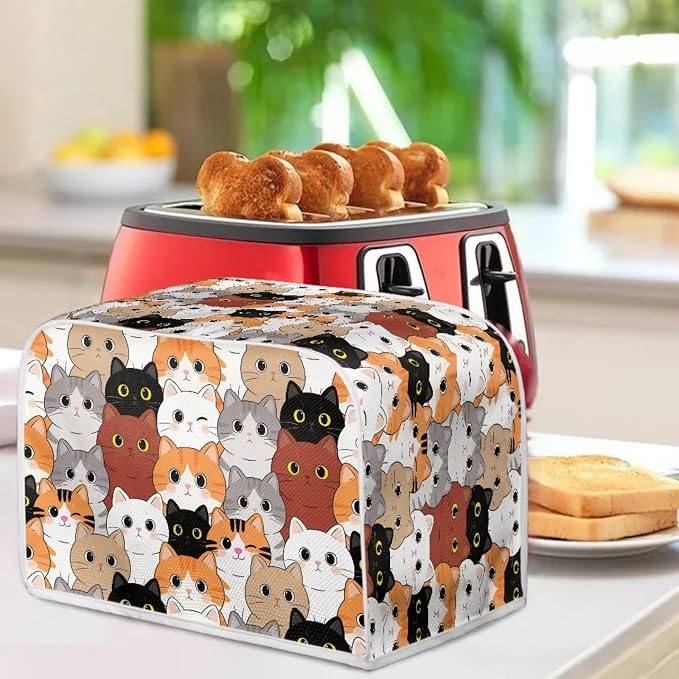Cartoon Cat Print Toaster Oven Dust Cover 2 Slice Anti Fingerprint Bread Maker Cover Decorative Small Kitchen Appliance Covers for Kitchen Counter